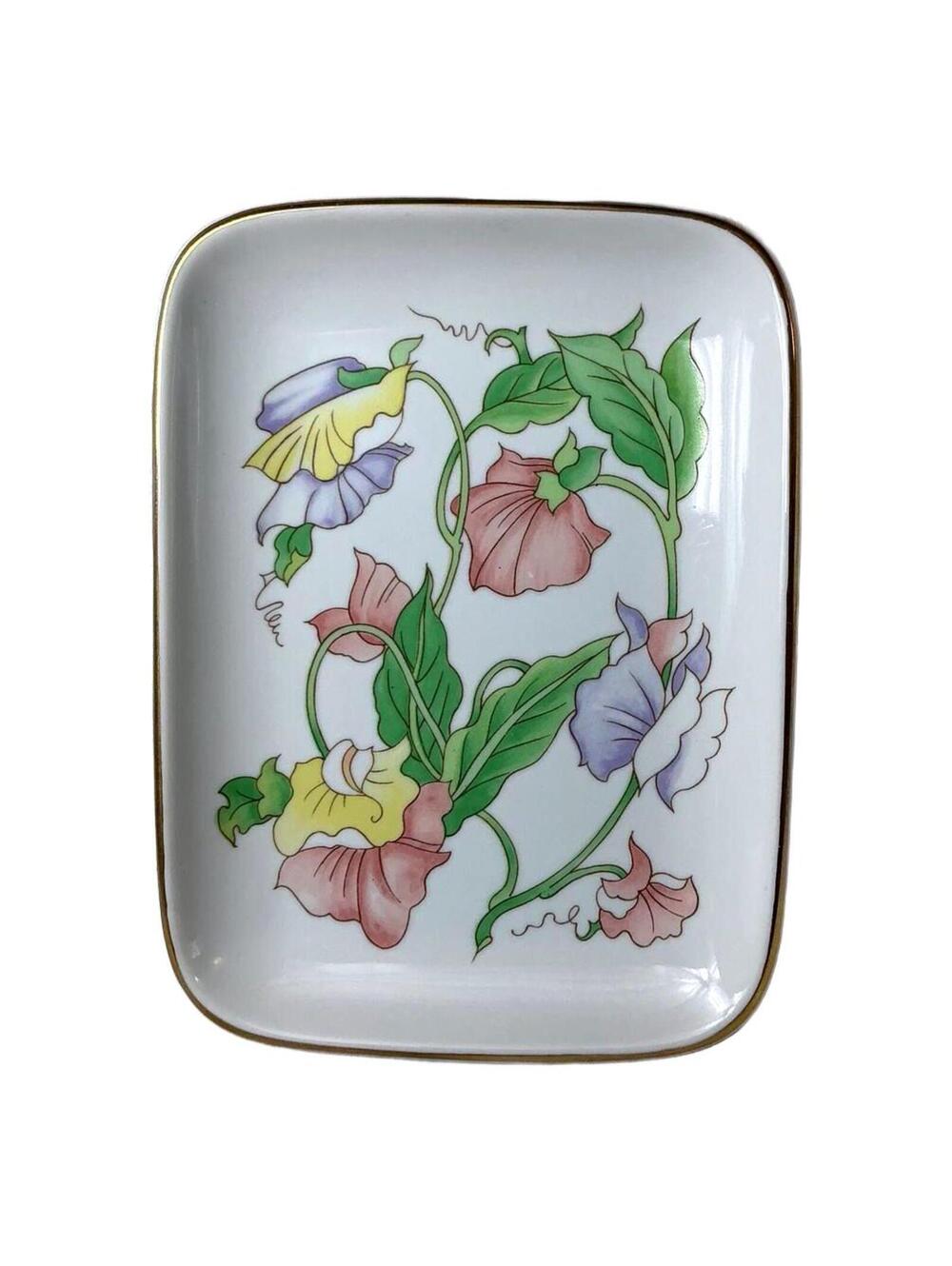 Vintage Made in Japan Ben Rickert Floral Ceramic Tray Vanity Jewelry Soap Dish